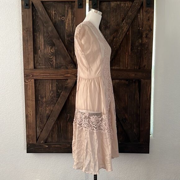 NWT Johnny Was Silk Lace Dress Biya Romantic Flapper Victorian Goth Blush Pink S - Picture 4 of 12